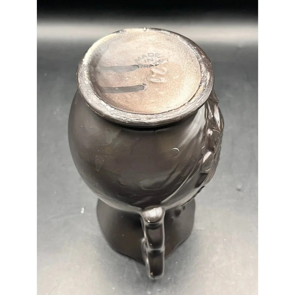 Vintage Black‎ Ceramic Vase Floral Embossing Handles Made in Brazil 5
